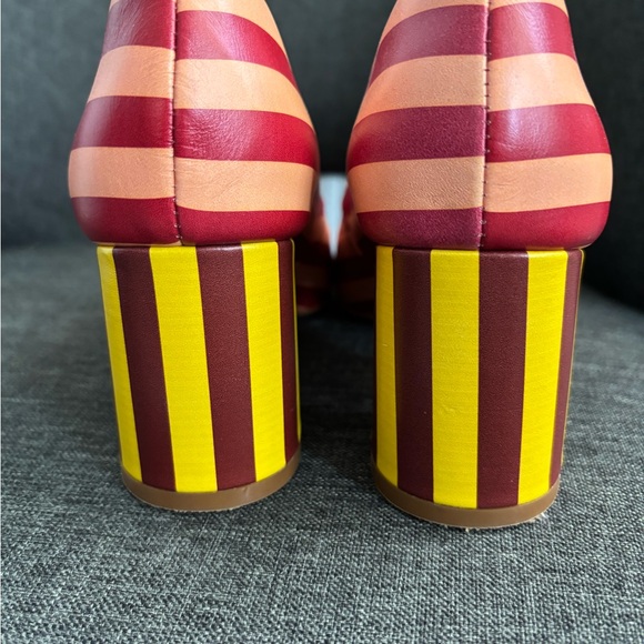 Charlotte Stone Red and Yellow Striped Heels - Picture 3 of 4